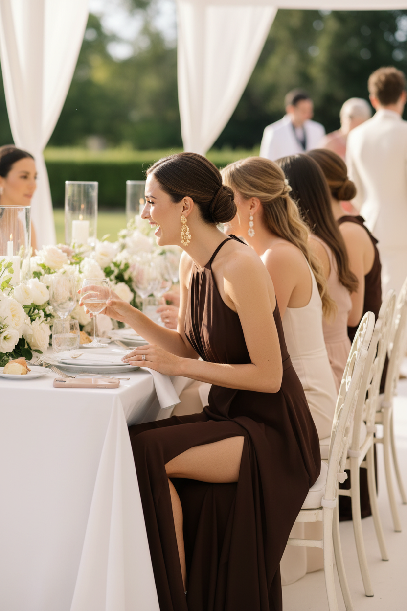 Vestido halter marrón chocolate - situación real boda