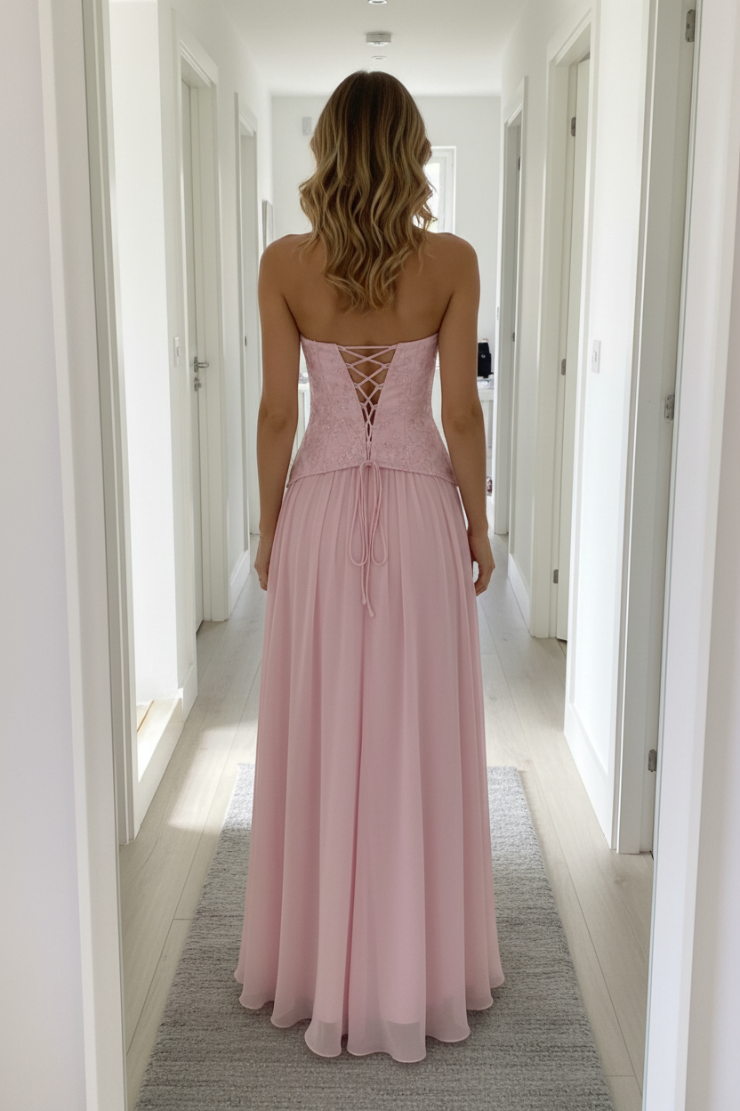 Vestido rosa corset - de espaldas espejo casa