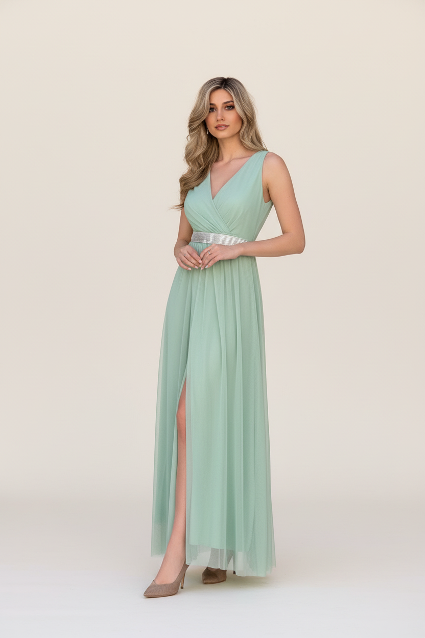 Vestido verde menta elegante vista frontal