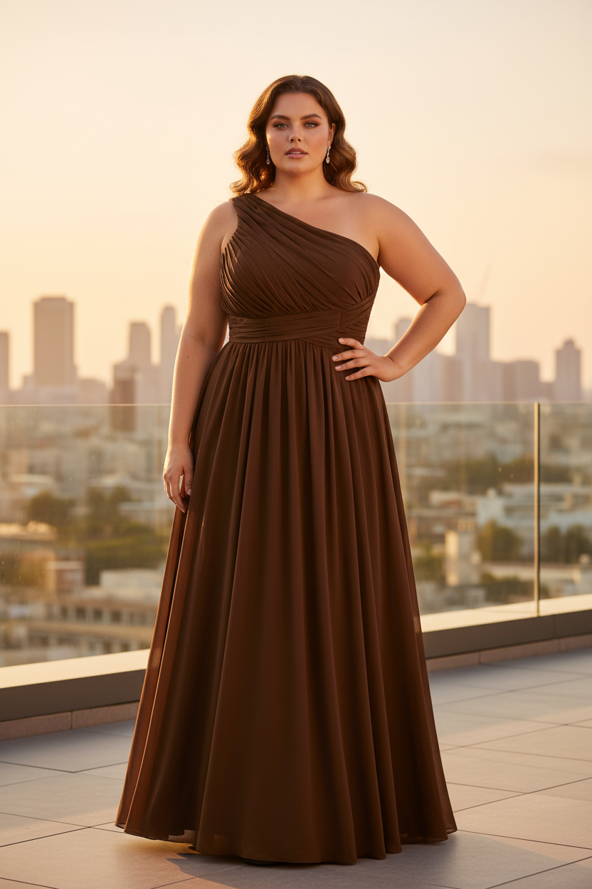 Vestido Gasa un Tirante Marrón - Rooftop atardecer