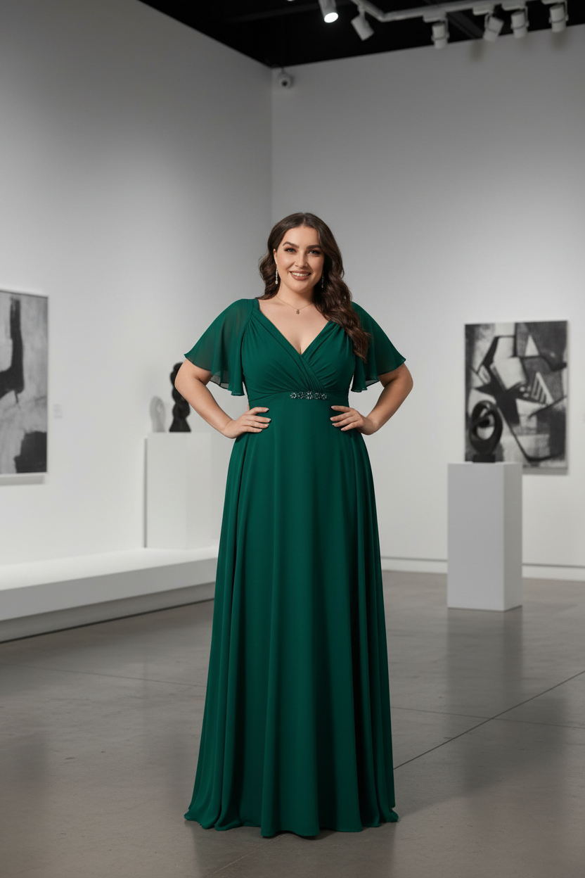 Vestido Gasa Manga Mariposa Esmeralda - Galería de arte