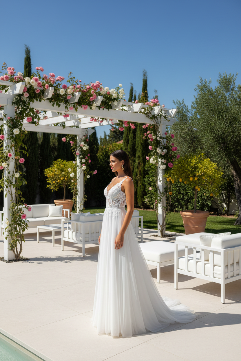 Vestido Corse Pico Tulle Blanco - perfil