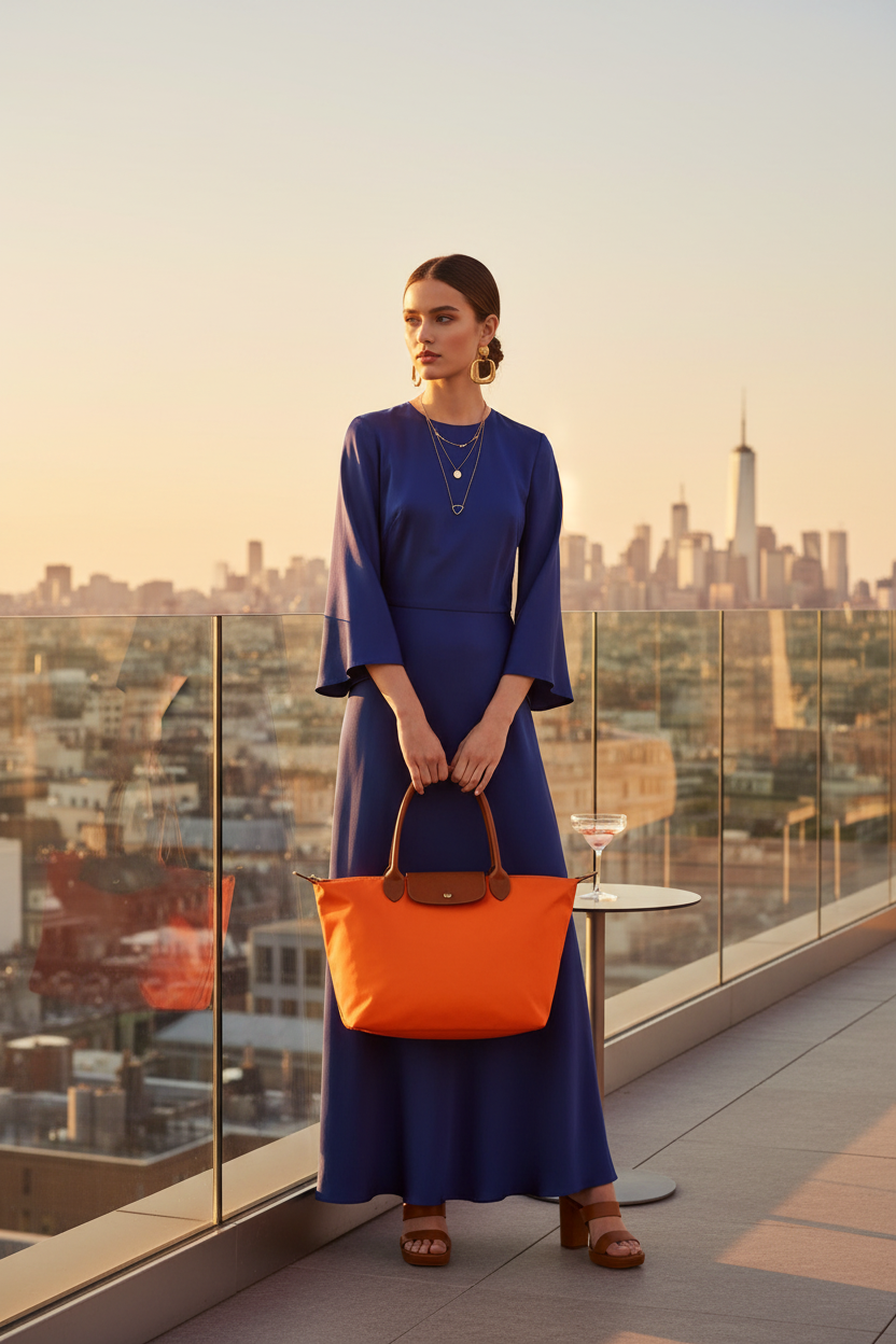 Bolso shopper nylon naranja - modelo rooftop dorado