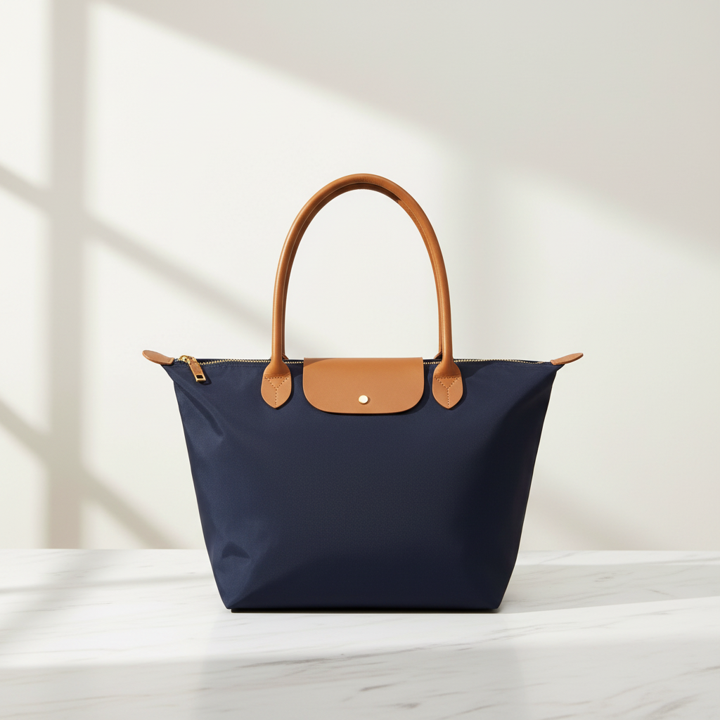 Bolso shopper nylon azul marino - estudio premium