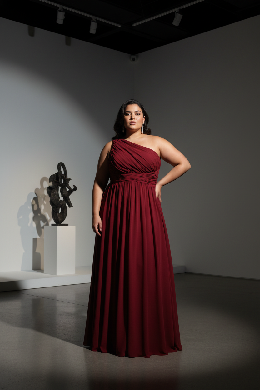 Vestido Gasa un Tirante Rojo Cereza - Galería de arte