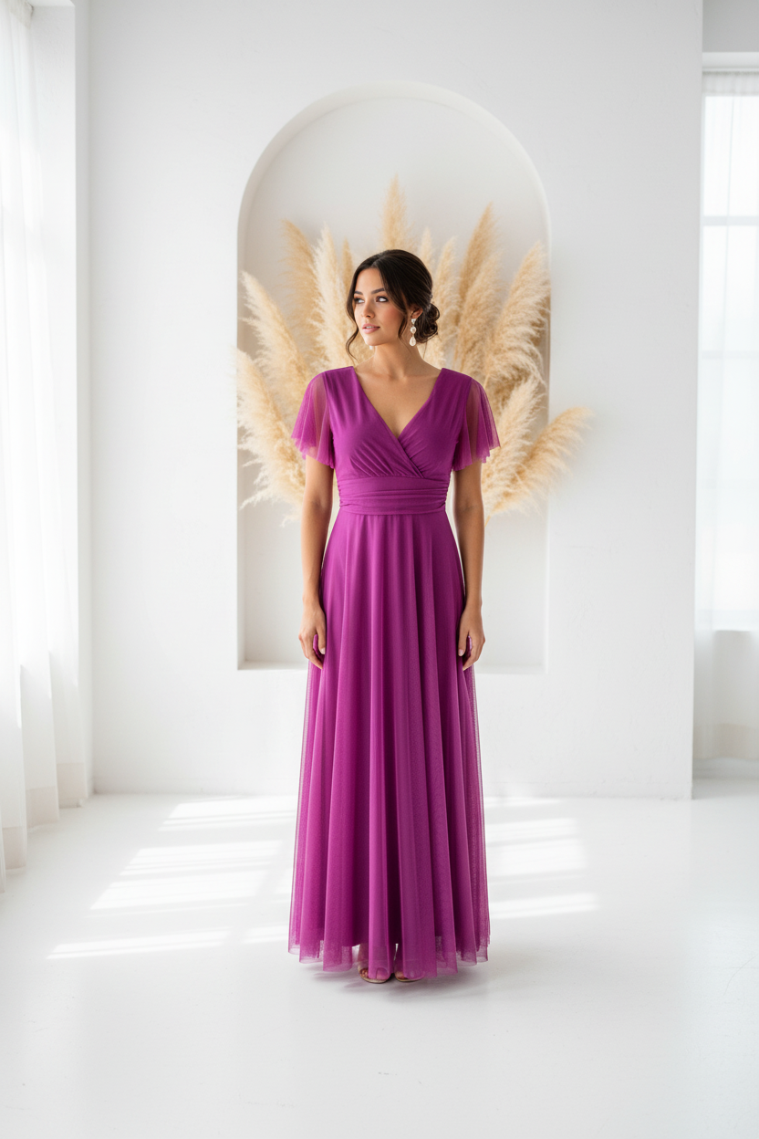 Vestido fucsia - mirando al lado