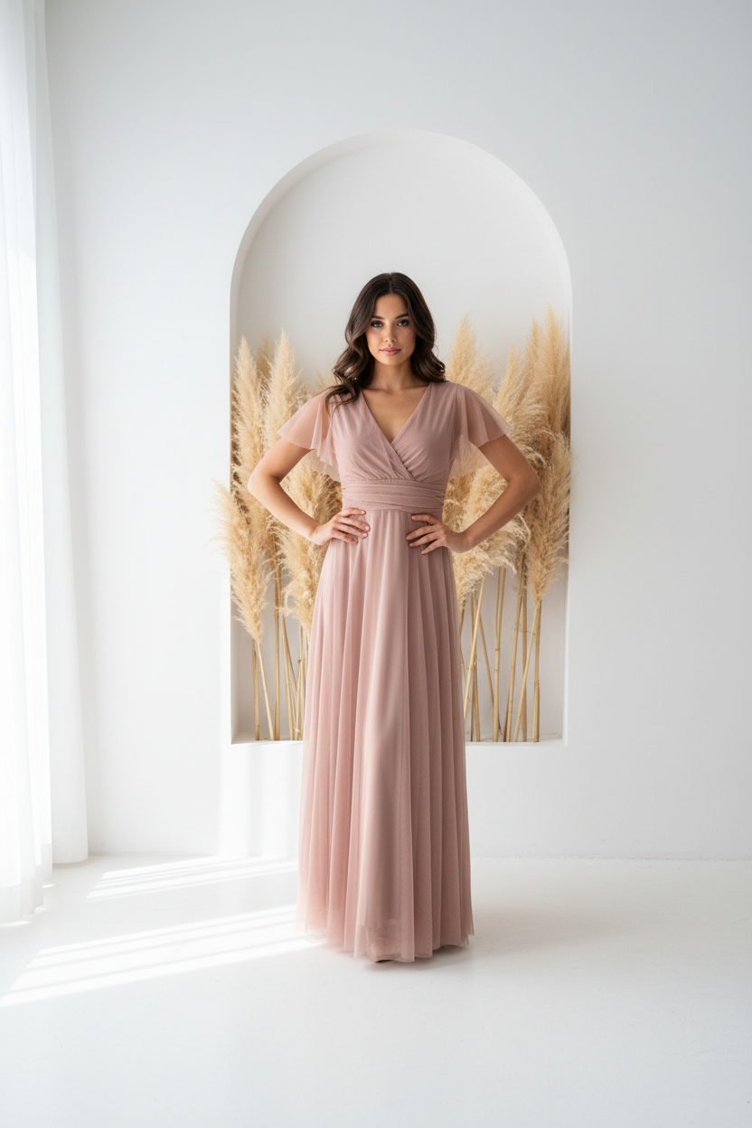 Vestido rosa palo - pose frontal