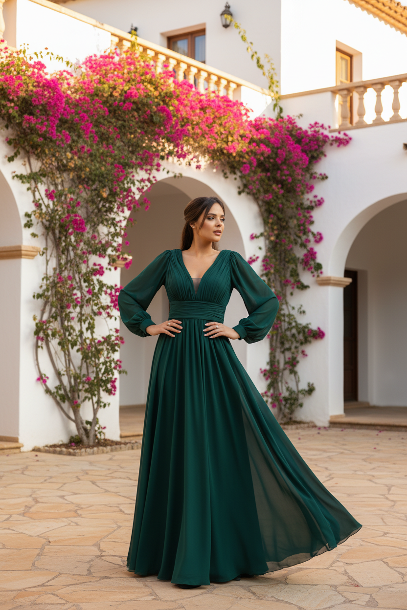 Vestido Gasa Manga Esmeralda - Villa mediterránea