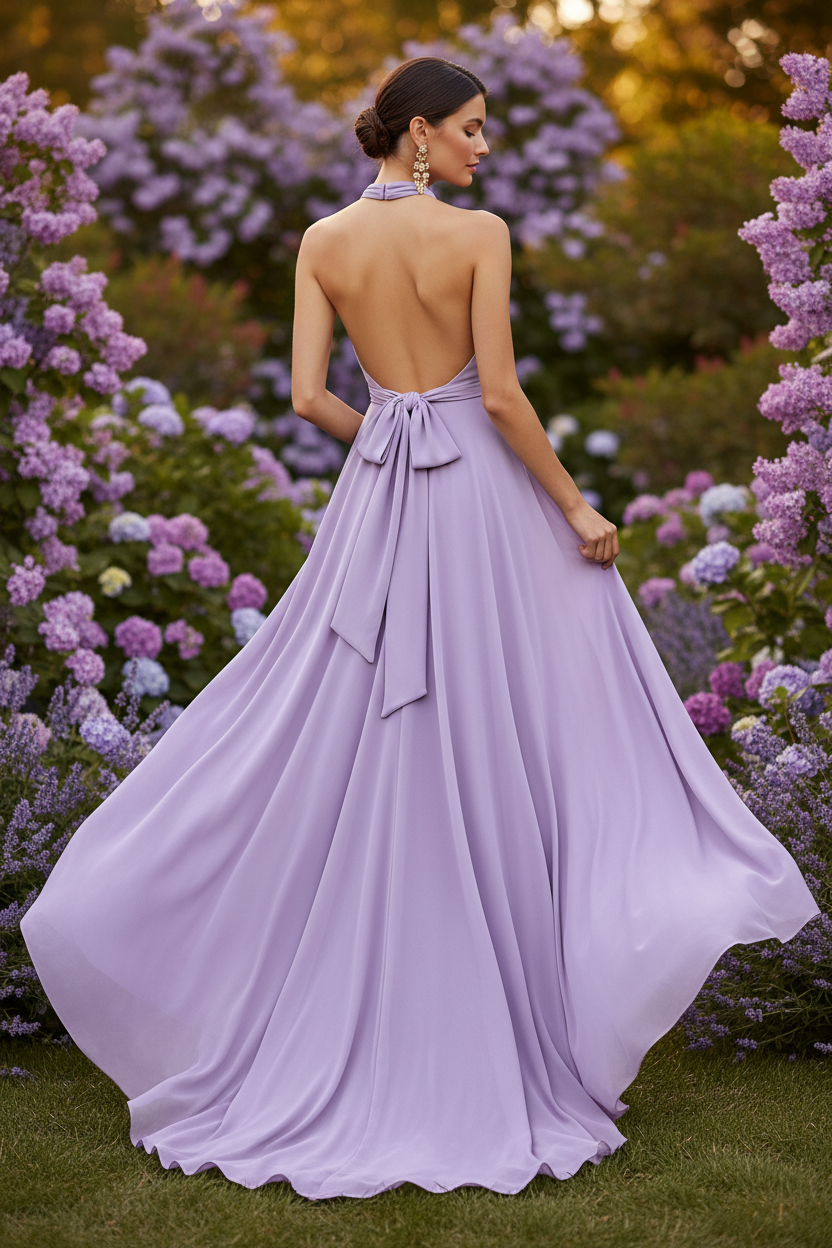 Vestido halter lila lavanda - espalda primera versión