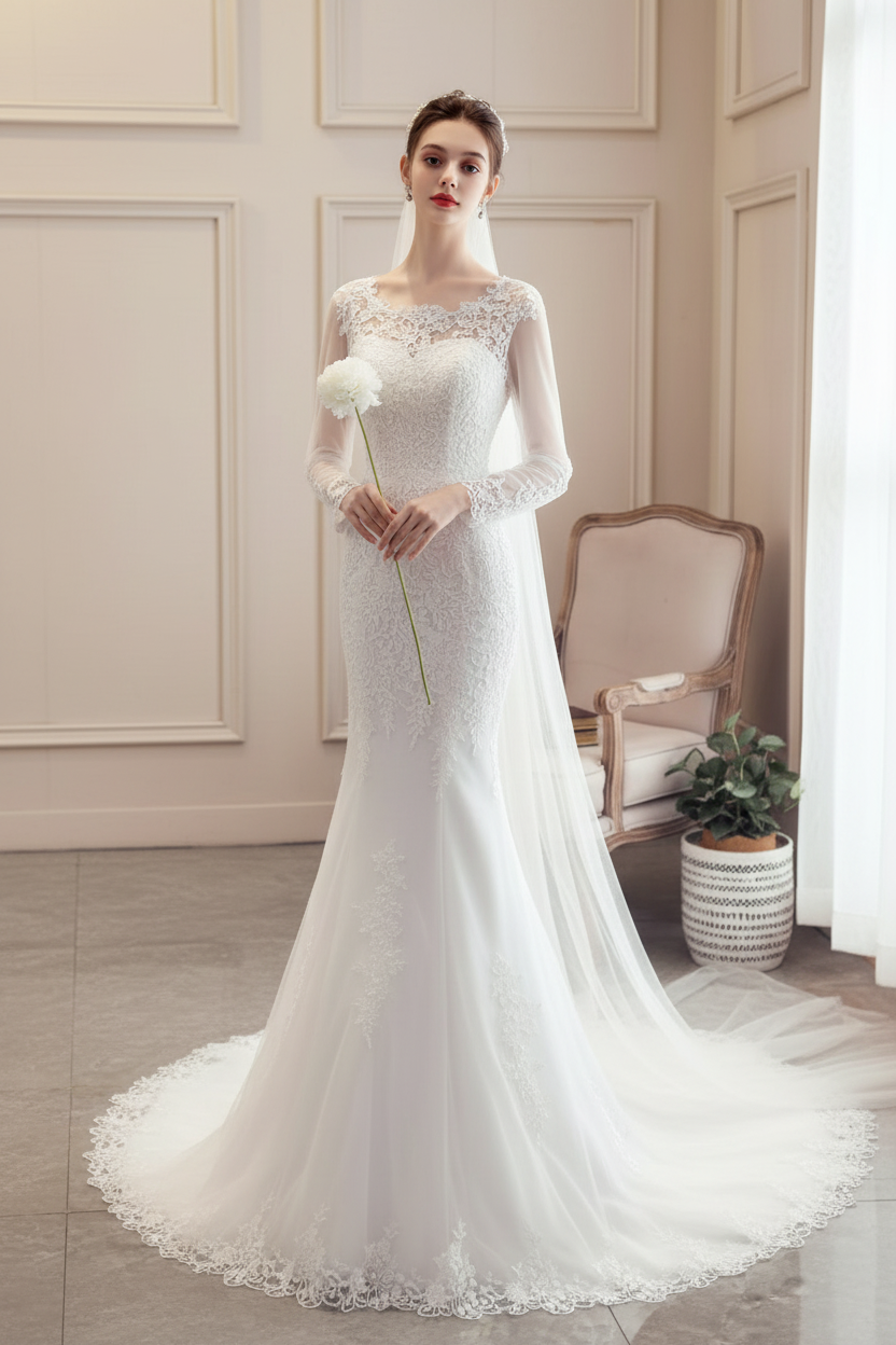 Vestido de Novia Fernanda - Sirena Manga Transparente