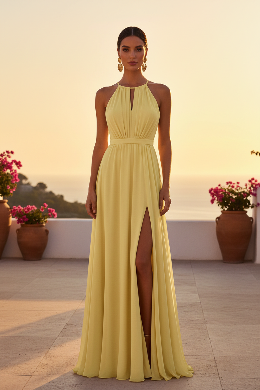 Vestido halter amarillo pastel - foto principal frontal