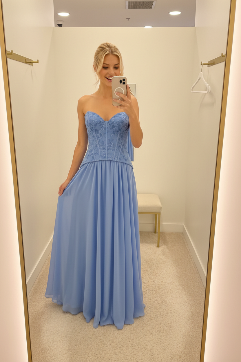 Vestido azul aciano corset - selfie probador