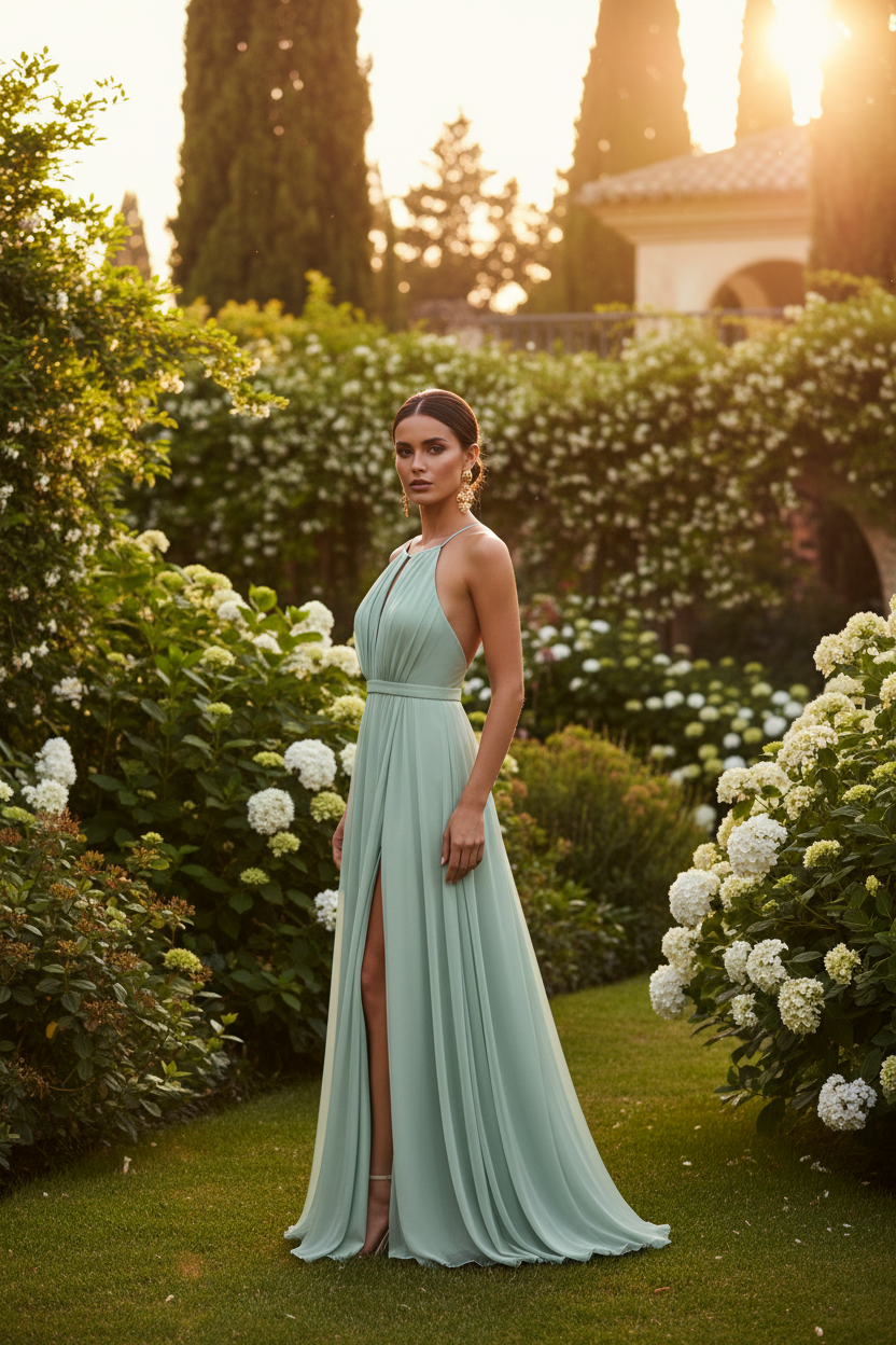 Vestido halter verde menta - aspiracional jardín botánico