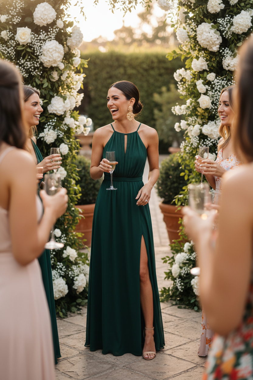 Vestido halter verde botella - situación real boda