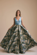 Vestido Raso Estampado - Celeste estudio