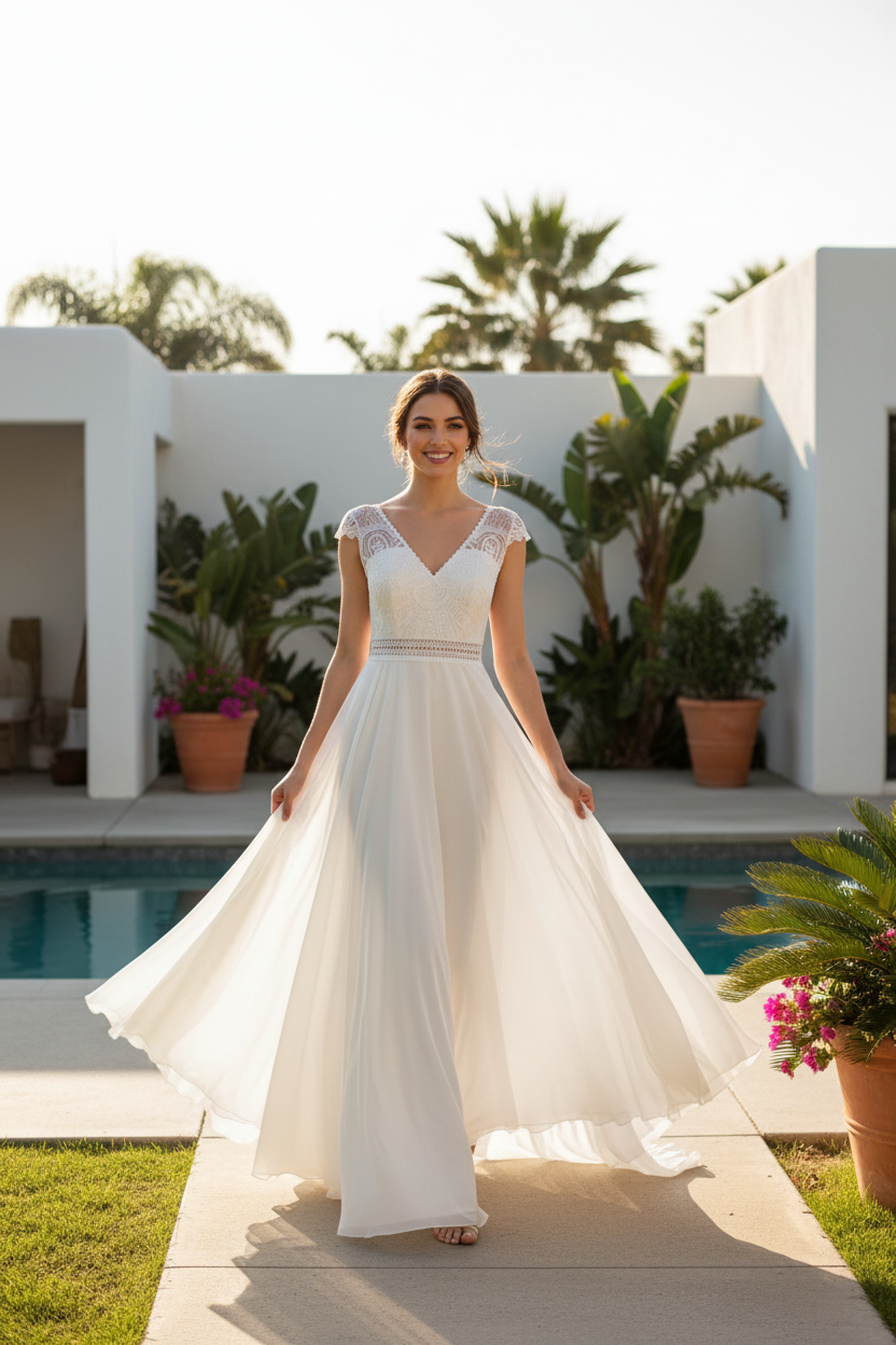 Vestido novia piscina moderna