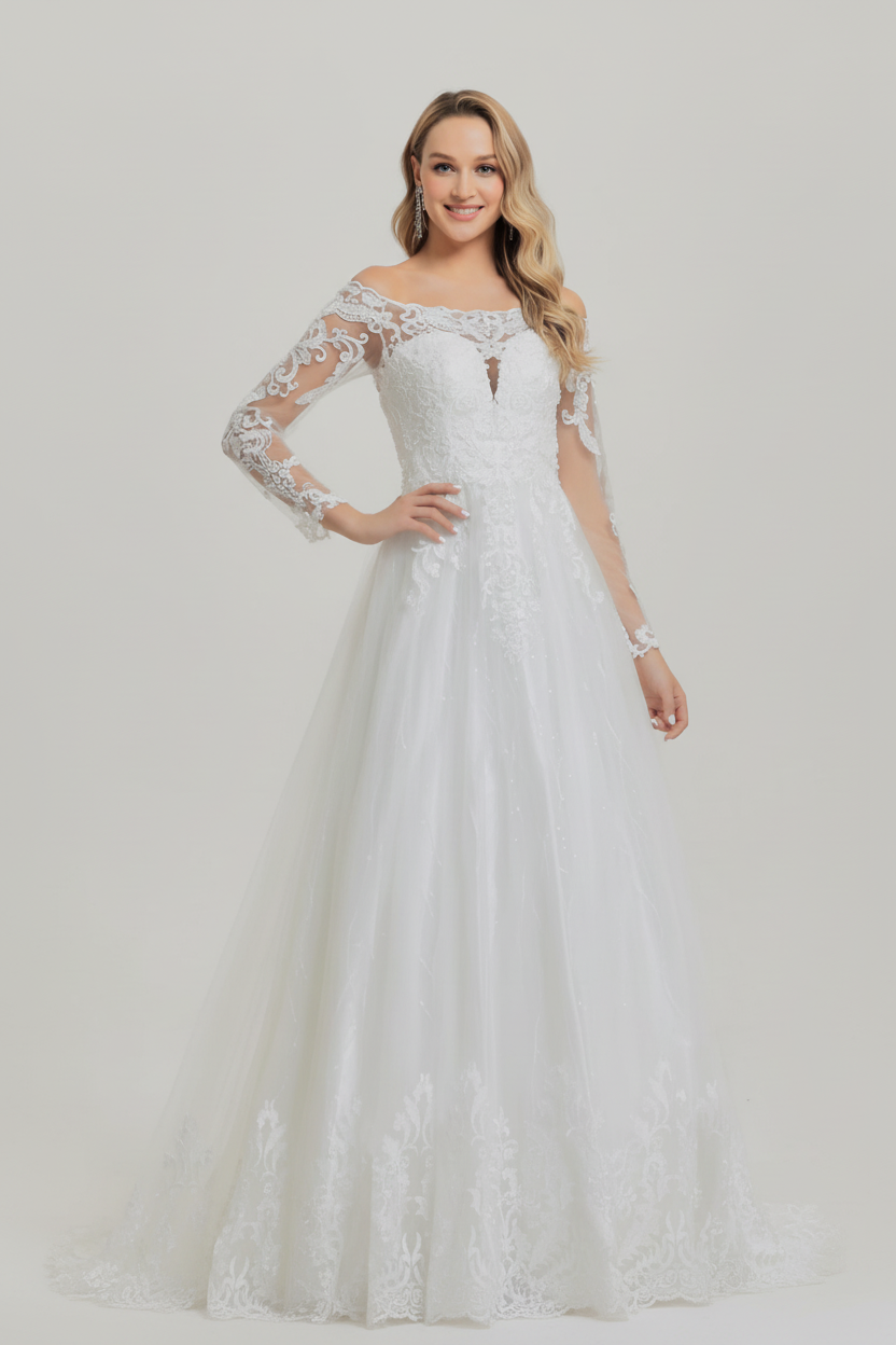 Vestido de Novia Bella - Princesa Manga Larga Encaje