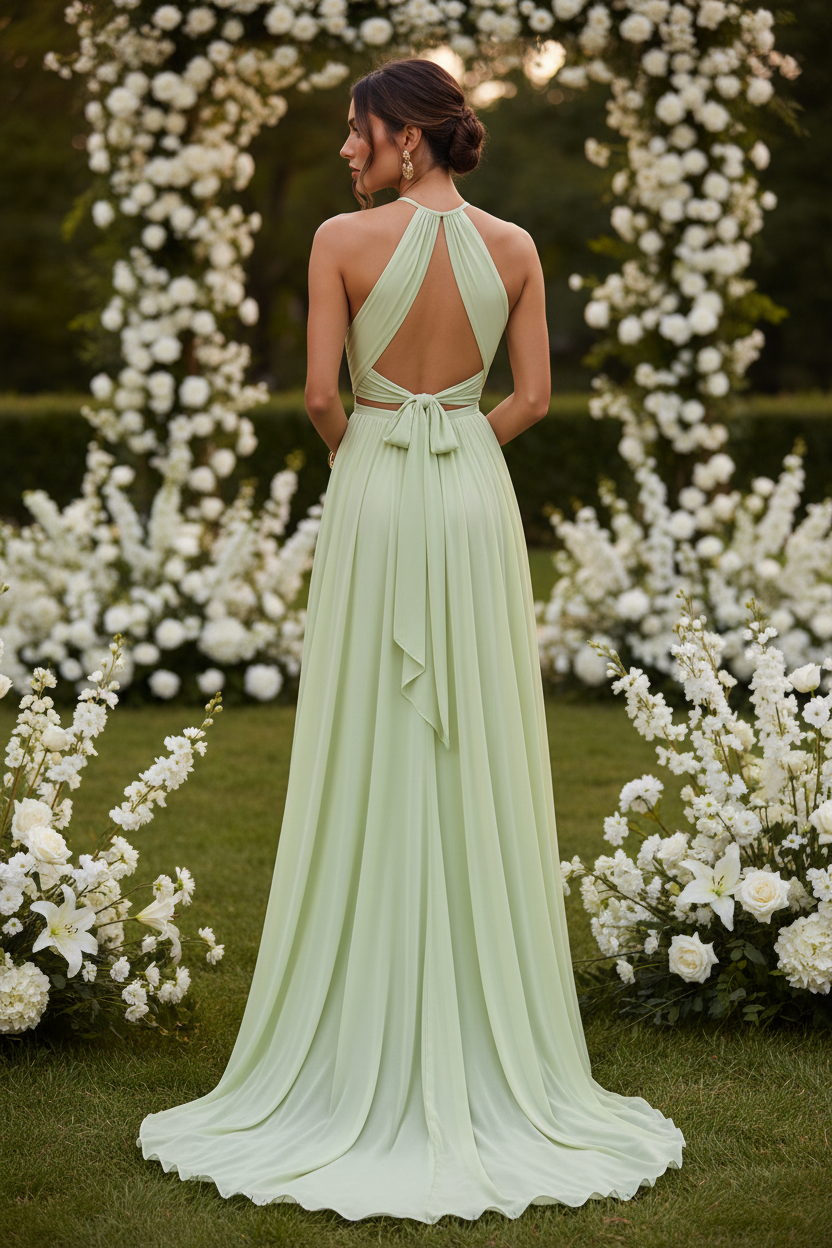 Vestido halter verde menta - espalda abierta con lazo