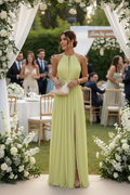 Vestido Largo Halter Amarillo Lima | Espalda Abierta y Abertura Lateral