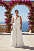 Mono  novia Largo Blanco Escote V con Pantalón Palazzo |Curvy