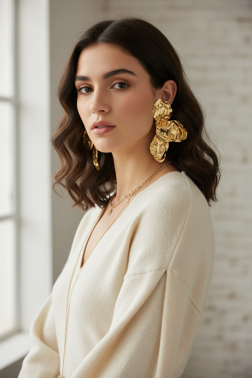 Pendientes Dorados Invitada Statement Petal