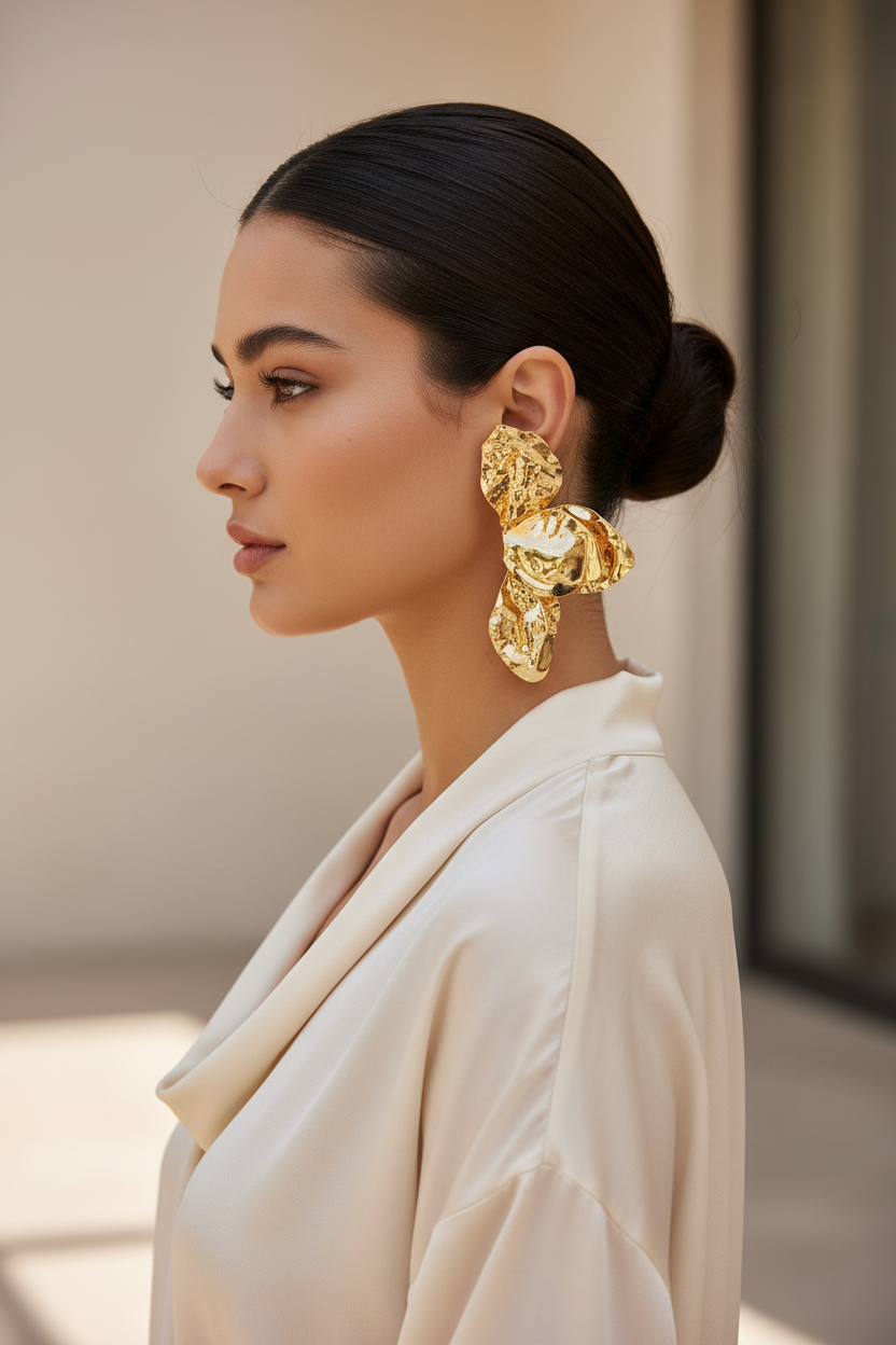 Pendientes Dorados Invitada Statement Petal
