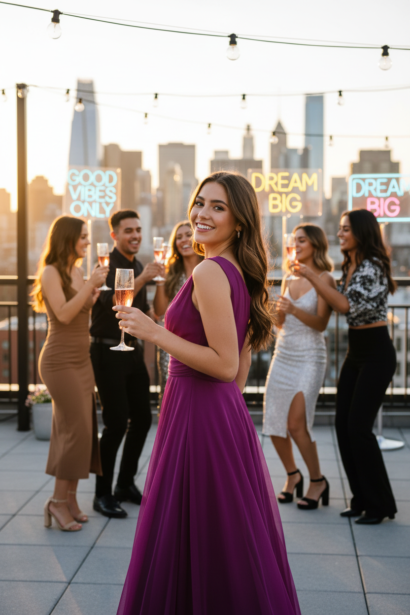 Vestido Magenta Tul - Vestido de Fiesta Elegante con Escote Barco