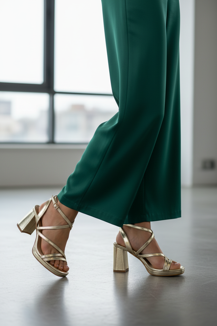 Elegante goldene Sandalen mit Absatz