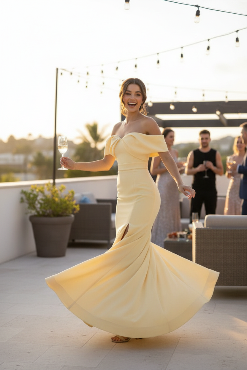 Vestido Amarillo Sirena Invitada Talla Única 36-40