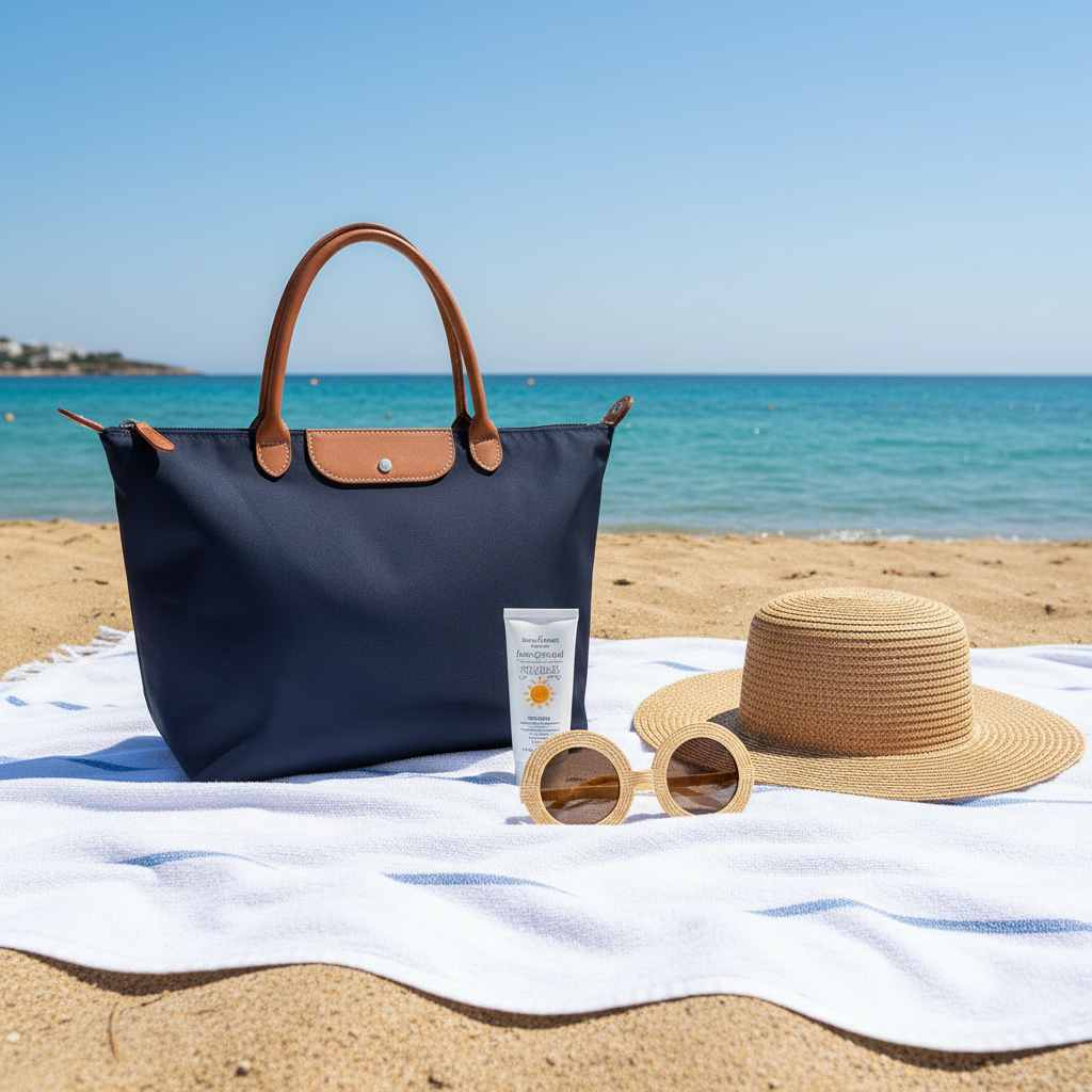 Bolso Shopper de Nylon con Asas de Piel