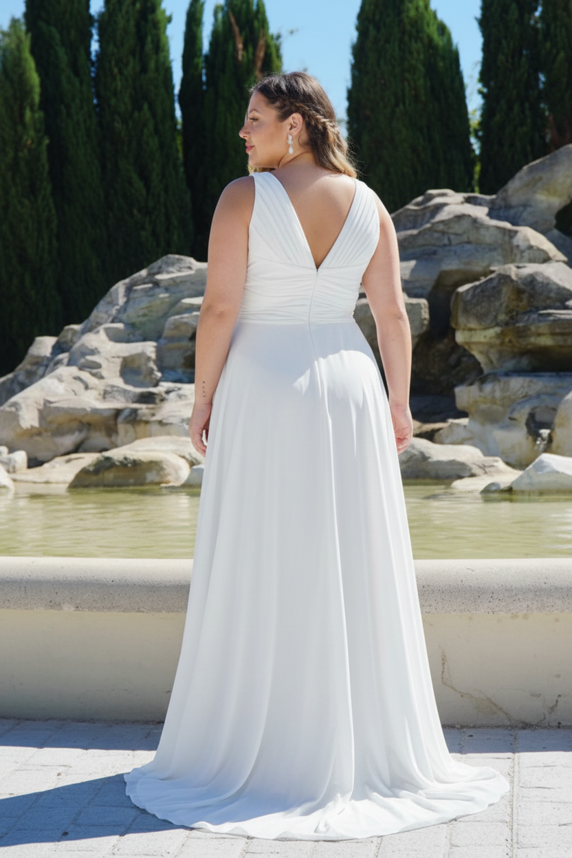 Vestido novia Largo blanco Escote V Cruzado | Curvy