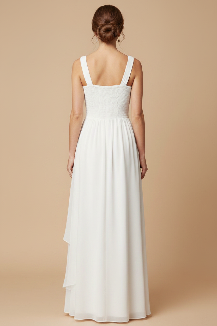 Vestido Largo Novia Chiffon Blanco con Bordado y Pedrería