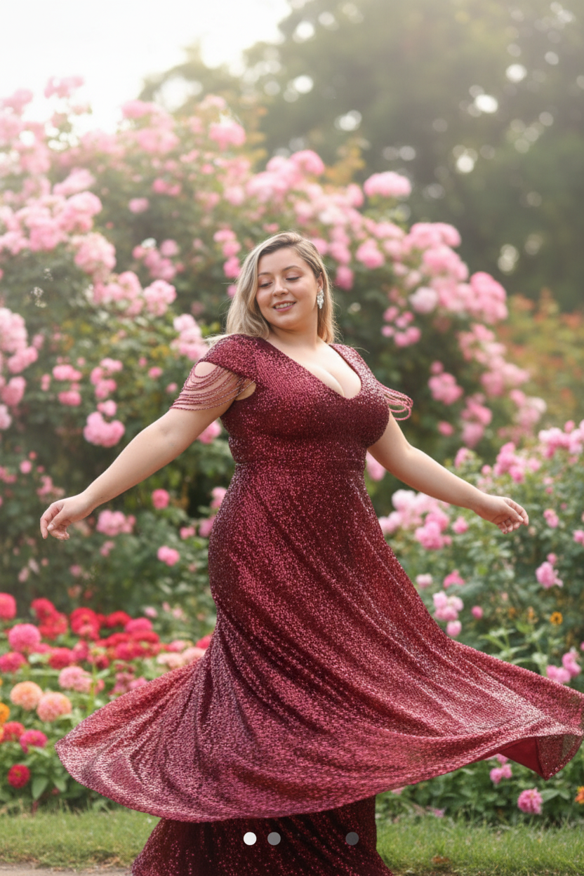 Vestido Princess Cyrena Curve Burdeos Lentejuelas