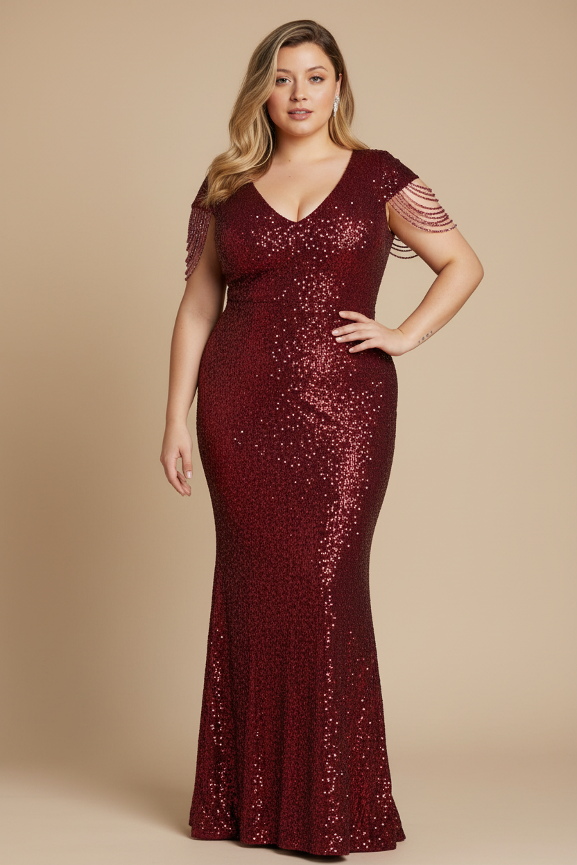 Vestido Princess Cyrena Curve Burdeos Lentejuelas