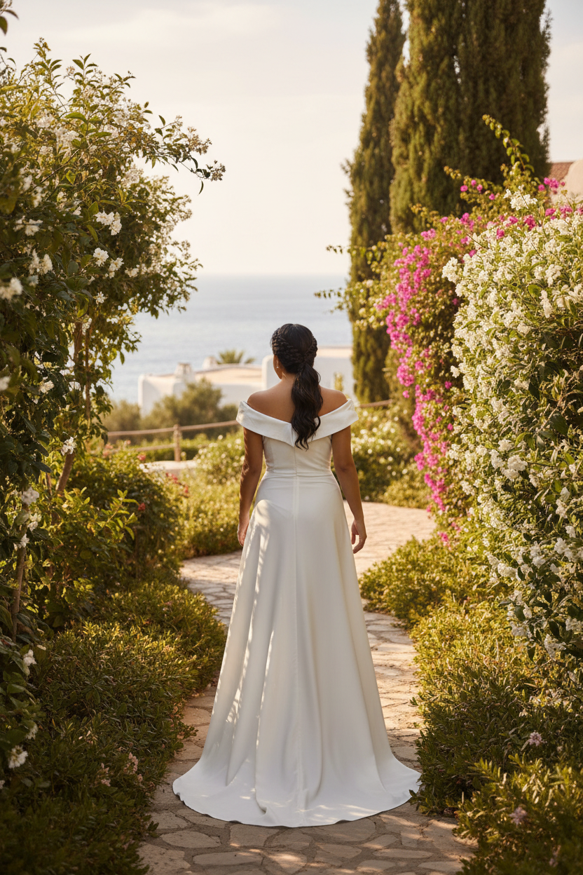Vestido Novia Off Shoulder Blanco con Abertura- EXCLUSIVO ONLINE