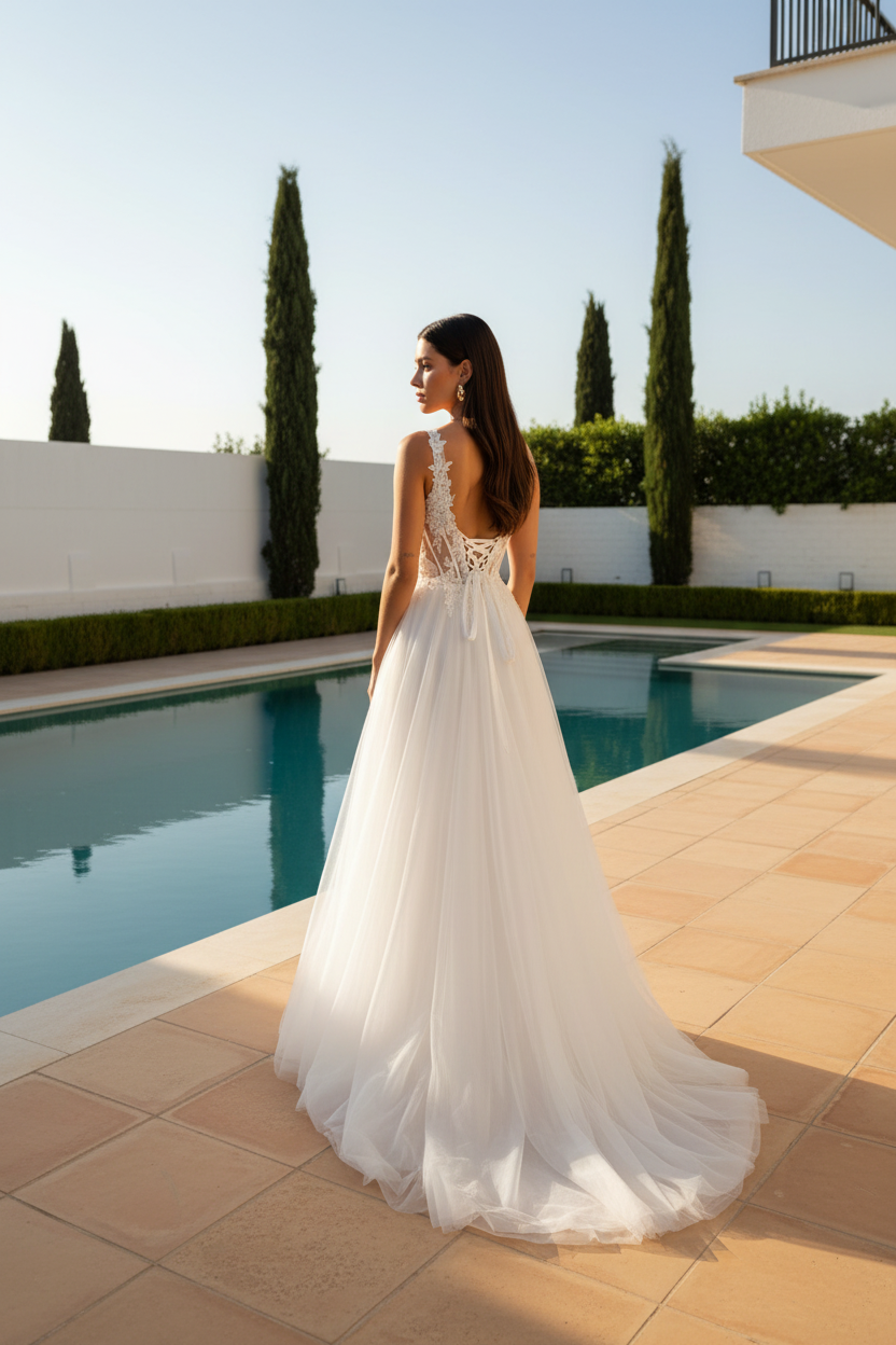 Vestido Corse Pico Tulle Blanco novia- EXCLUSIVO ONLINE