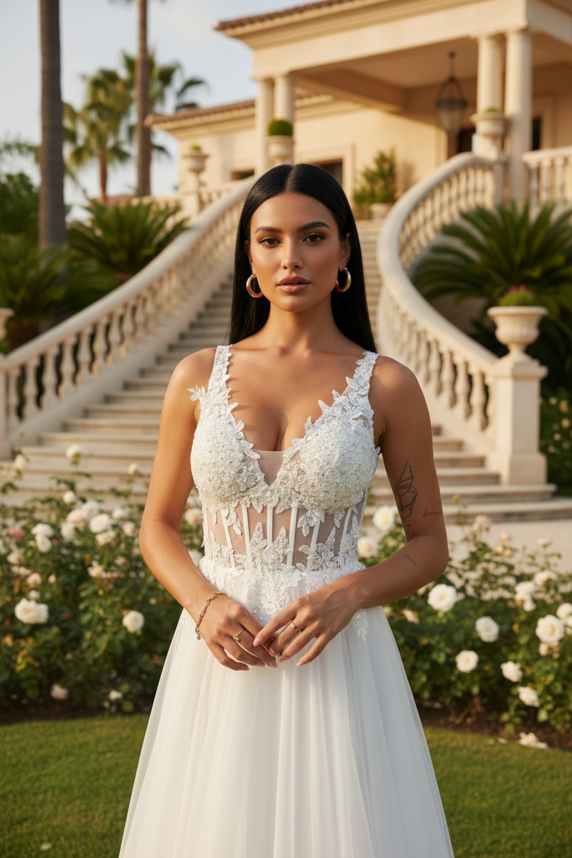 Vestido Corse Pico Tulle Blanco novia- EXCLUSIVO ONLINE