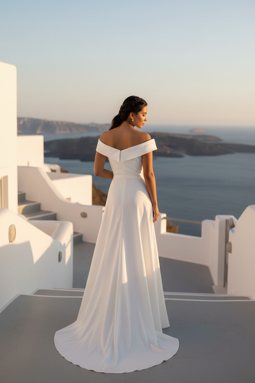 Vestido Novia Off Shoulder Blanco con Abertura- EXCLUSIVO ONLINE