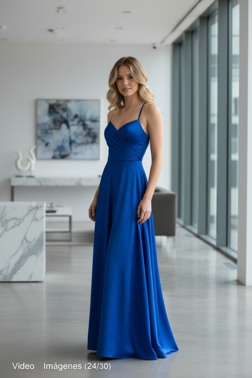 Vestido Invitada Mykonos Azul Royal Tirantes Talla Única 36-42