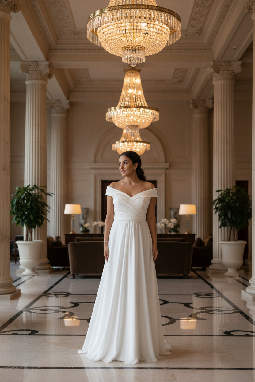 Vestido Novia Off Shoulder Blanco con Abertura- EXCLUSIVO ONLINE