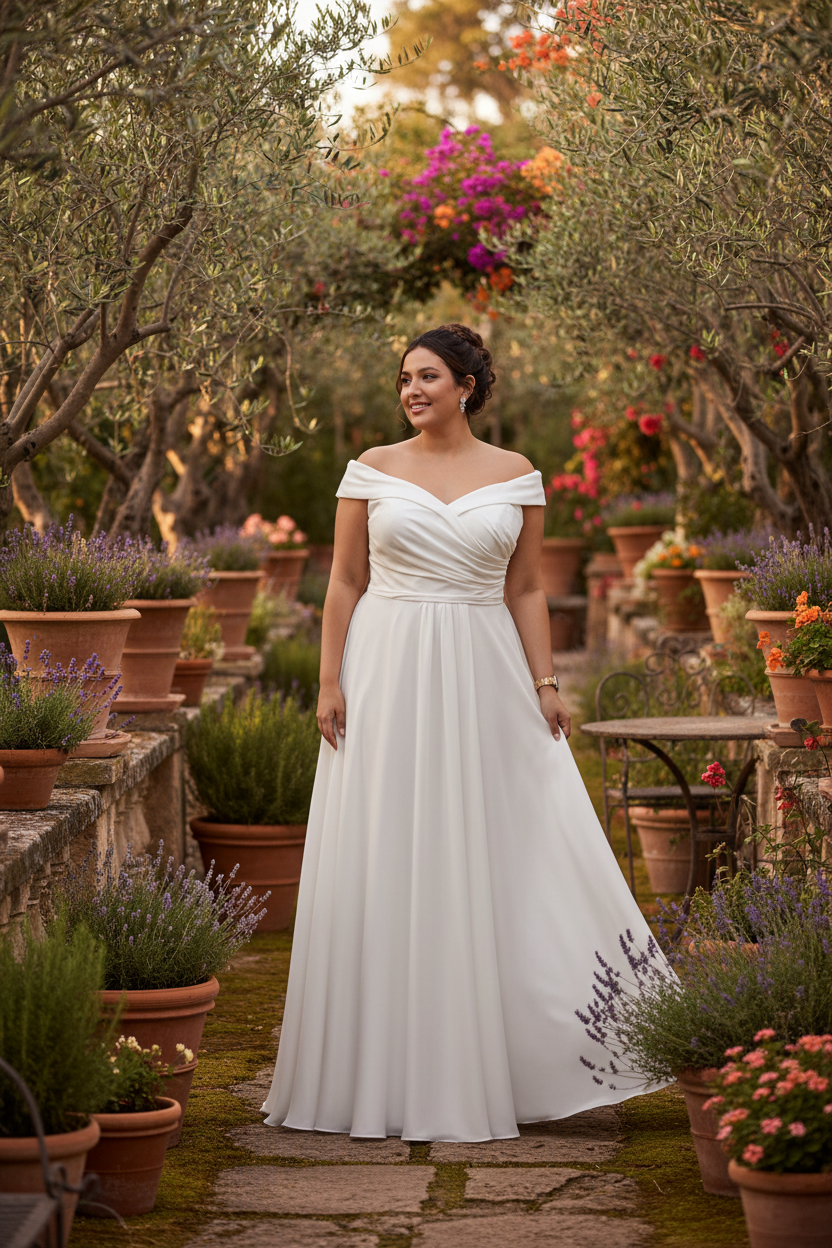 Vestido Novia Off Shoulder Blanco con Abertura- EXCLUSIVO ONLINE