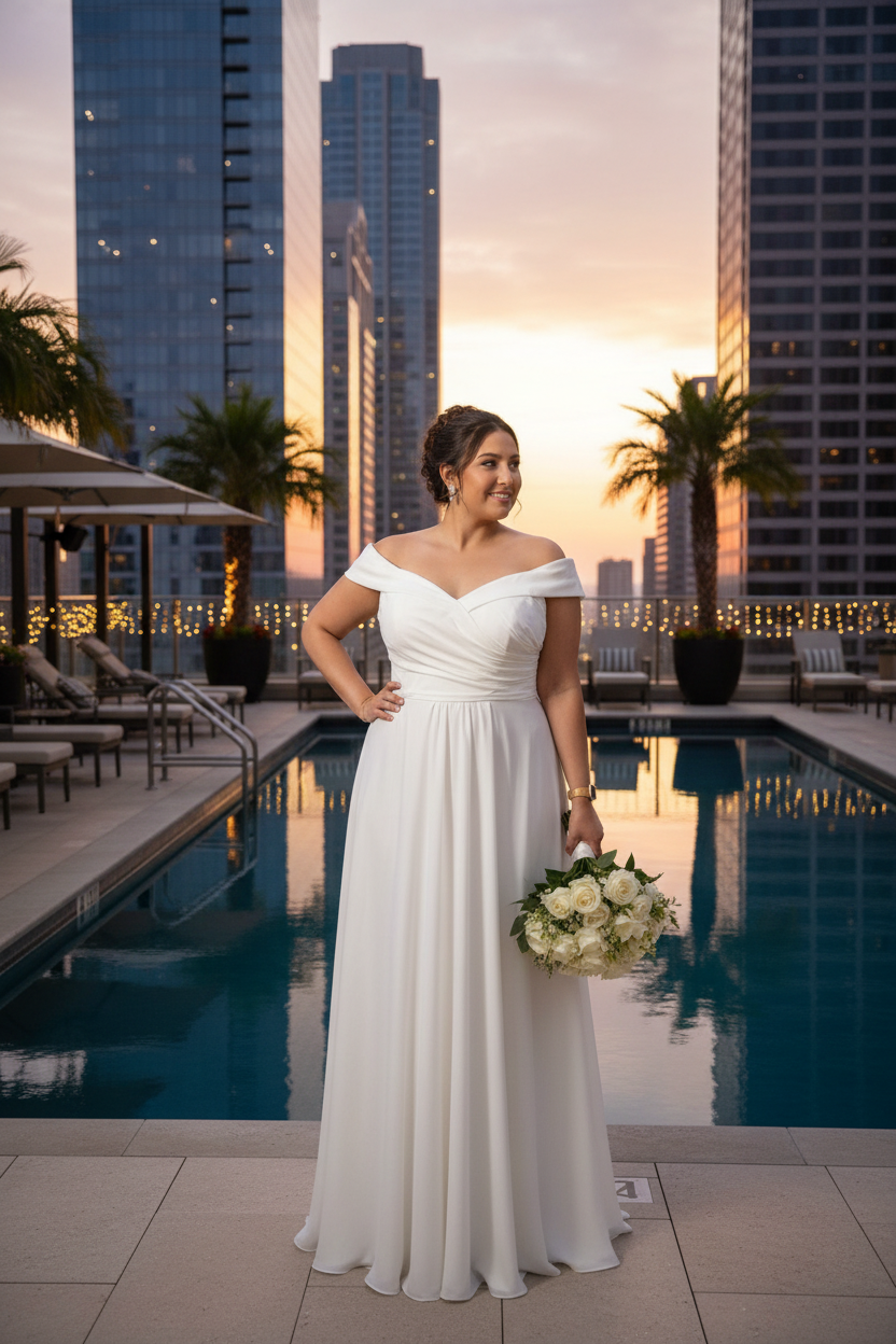 Vestido Novia Off Shoulder Blanco con Abertura- EXCLUSIVO ONLINE