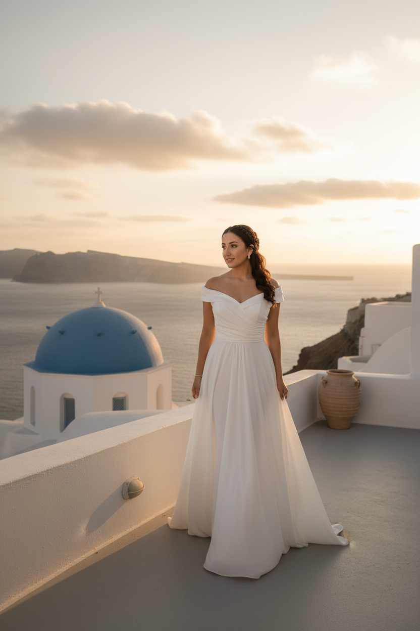 Vestido Novia Off Shoulder Blanco con Abertura- EXCLUSIVO ONLINE