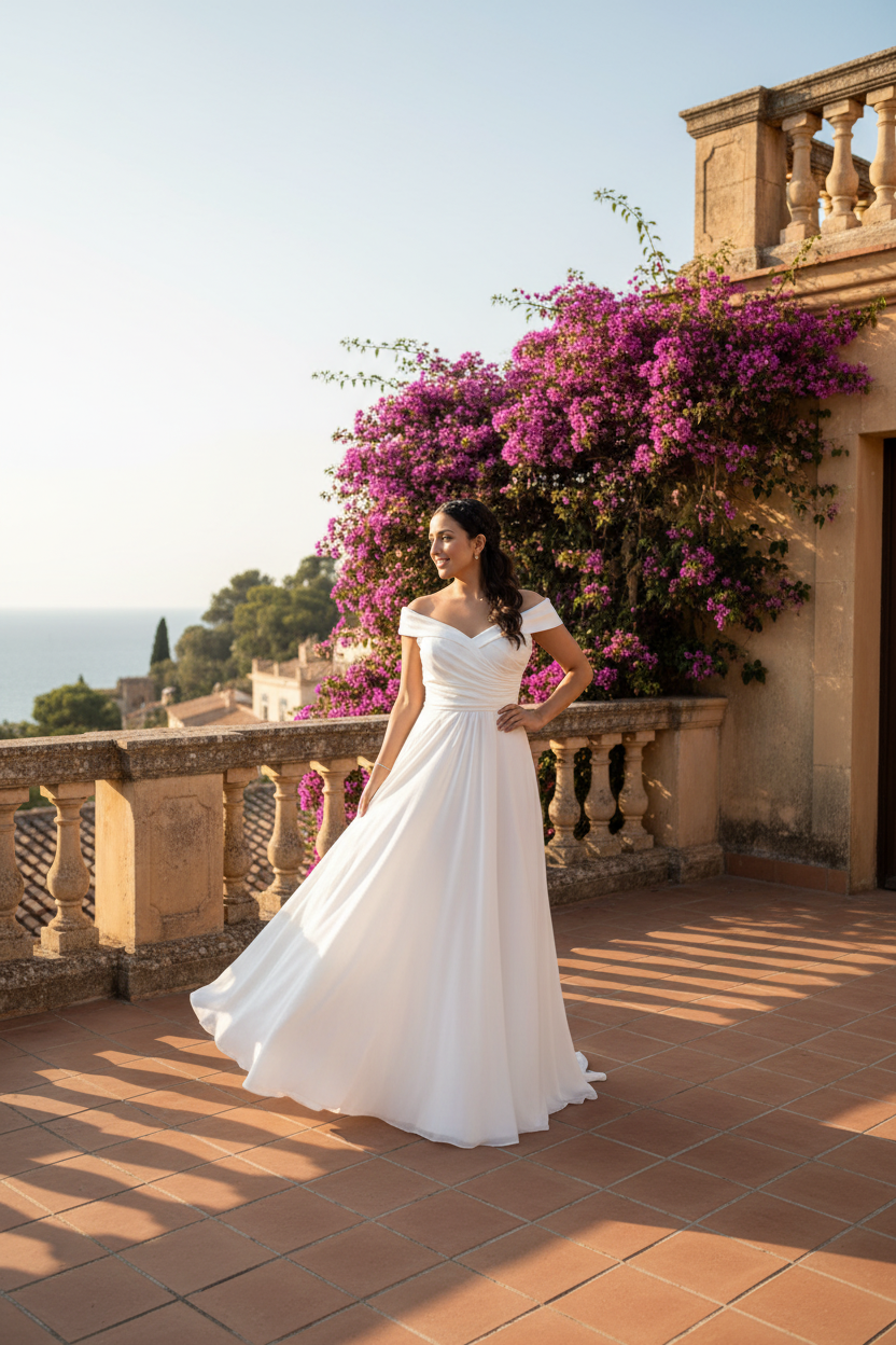 Vestido Novia Off Shoulder Blanco con Abertura- EXCLUSIVO ONLINE