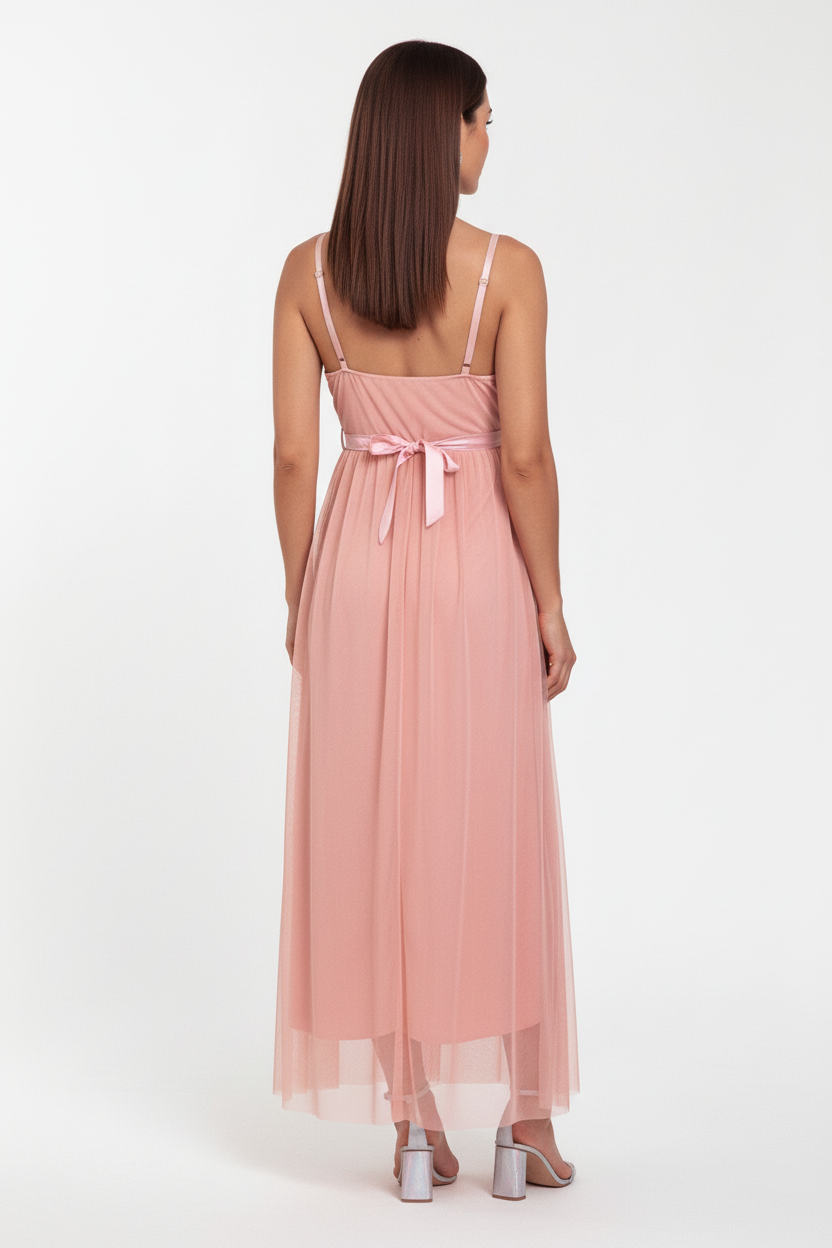 Vestido Rosa Pastel Tul - Vestido de Fiesta Romántico con Tirantes