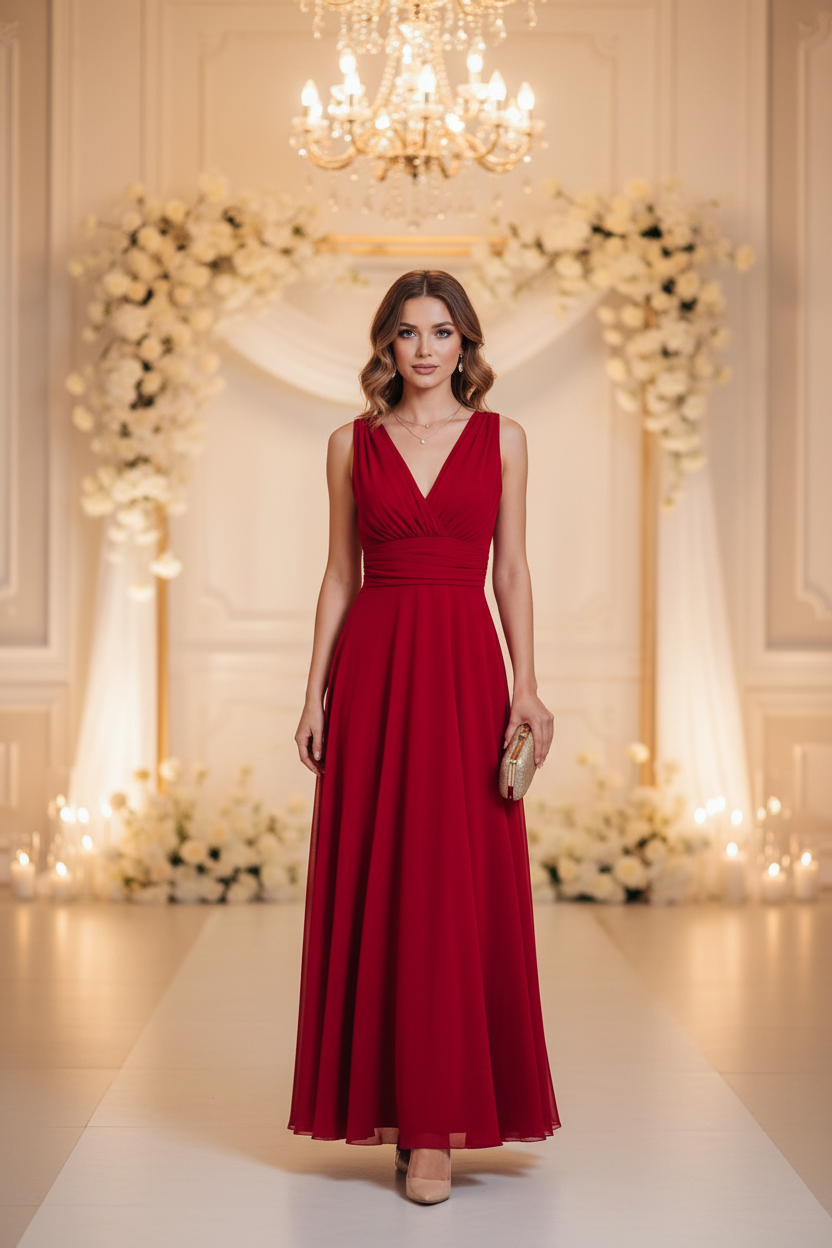 Vestido Rojo Cruzado - Invitada Perfecta