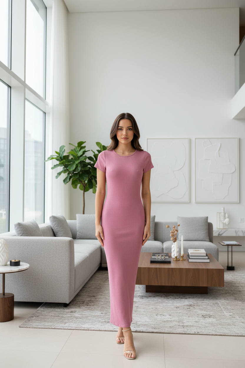 Vestido Rosa Empolvado Canalé Talla Única 36-40/42