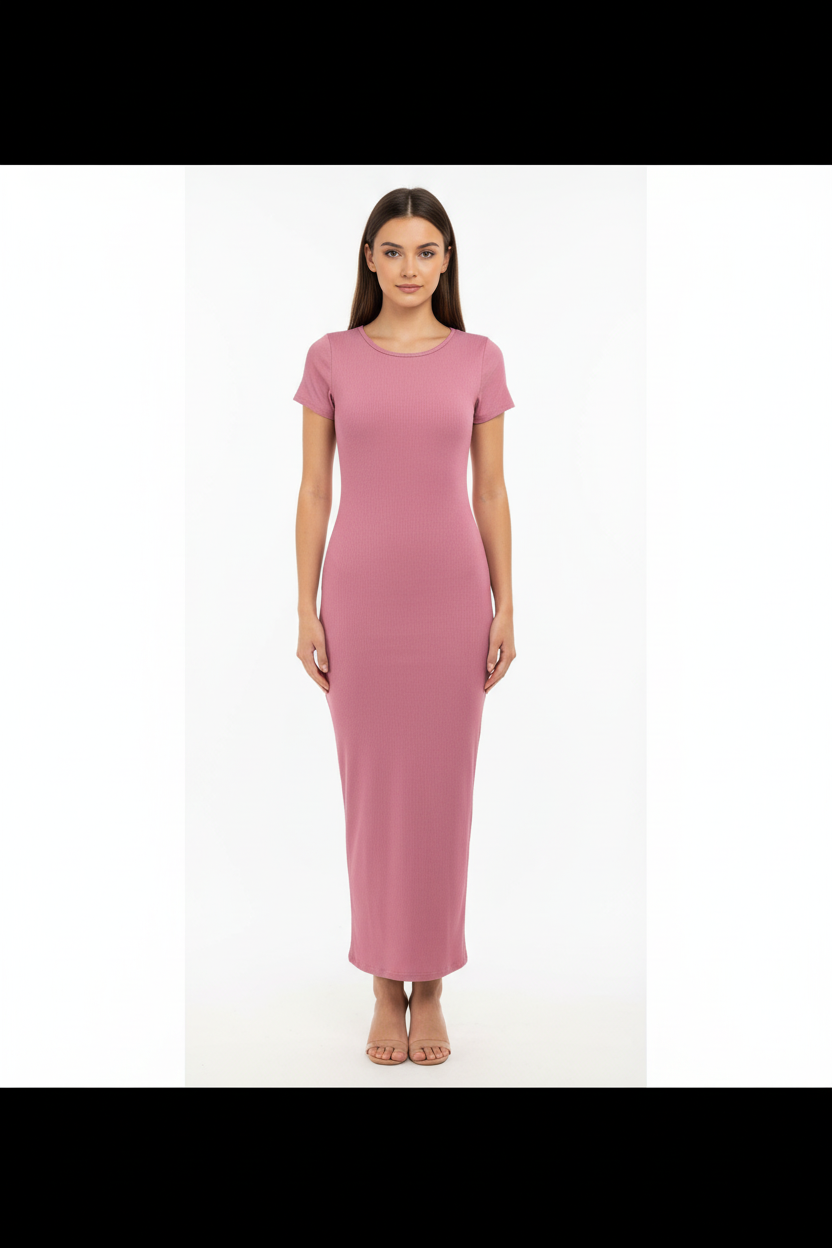 Vestido Rosa Empolvado Canalé Talla Única 36-40/42