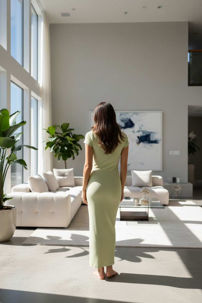 Vestido Verde Salvia Canalé Talla Única 36-40/42