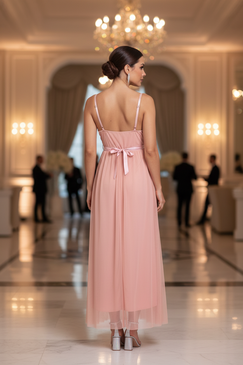 Vestido Rosa Pastel Tul - Vestido de Fiesta Romántico con Tirantes